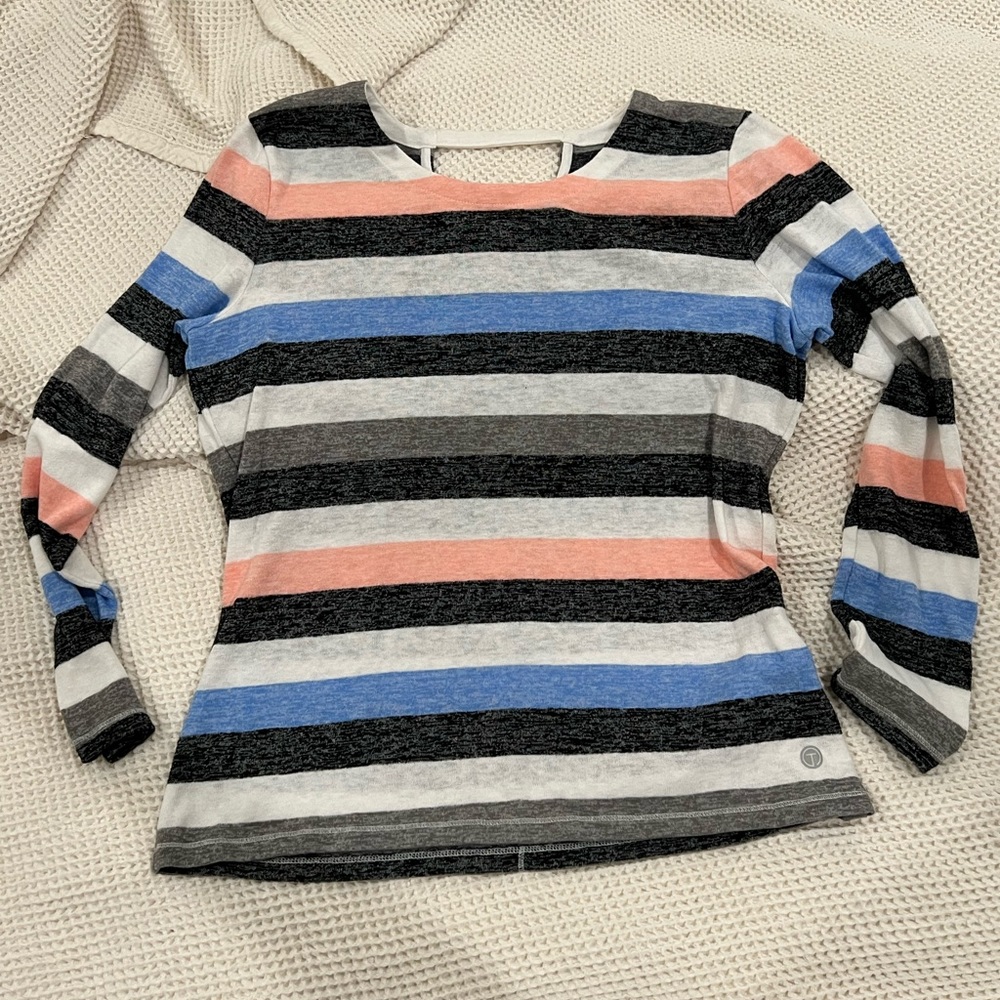 Talbots Striped Long Sleeve Tee in Black, White, Blue, Coral, Gray